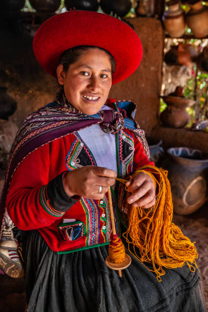 istock Peruvian woman spinning wool by hand, Sacred Valley, Peru 1476993666