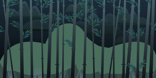 istock bamboo night landscape background. Tropical reed beds. Jungle and rainforest of southern latitudes. Cartoon fun style. Flat design. Vector 1476993774