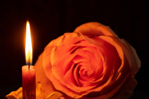 istock candle flame and next to one rose in the dark close-up 1476993843