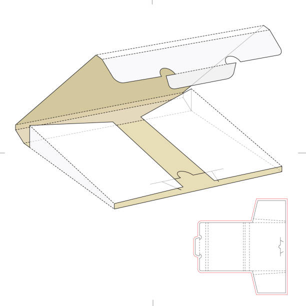 Custom Mailer Box This is a vector illustration of a custom mailer box with blueprint drawing box dieline drawings stock illustrations