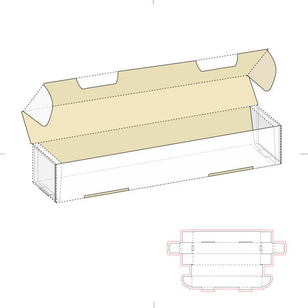 Long Shipping Box This is a vector illustration of a ling shipping box with blueprint drawing box dieline drawings stock illustrations