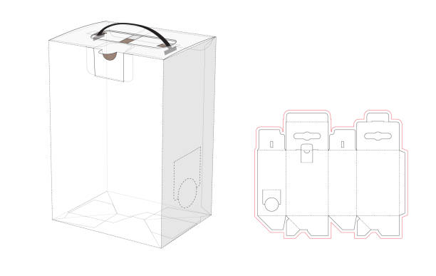 Beverage Package Box This is a vector illustration of a beverages package with blueprint drawing box dieline drawings stock illustrations