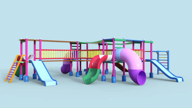 istock A colorful public playground with clipping path.  3D illustration rendering 1476994254