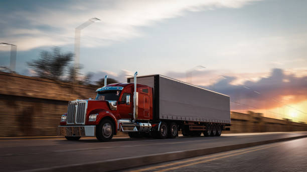 istock American style truck on freeway pulling load. Transportation theme. 3D illustration 1476994265