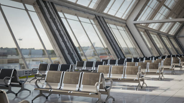 istock Empty seat in the airport  departure lounge. 3D Render 1476994297