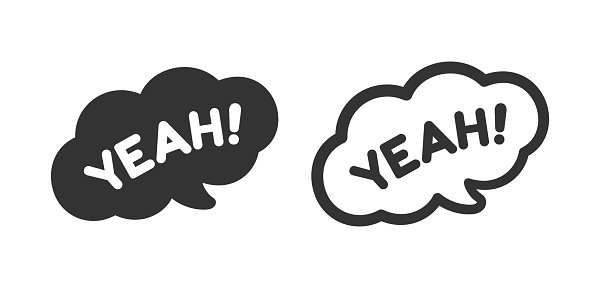 Yeah speech bubble icon. Cute black text lettering vector illustration.