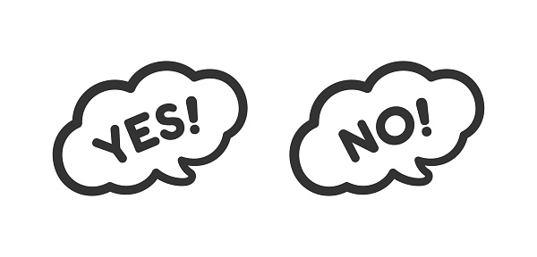 Yes and no chat speech bubble icon set. Cute black text lettering vector illustration.