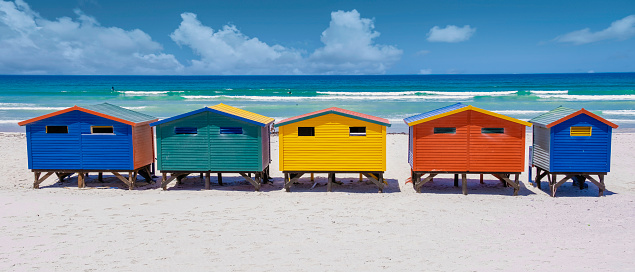 colorful beach house at Muizenberg beach Cape Town, beach huts, Muizenberg, Cape Town, False Bay, South Africa.