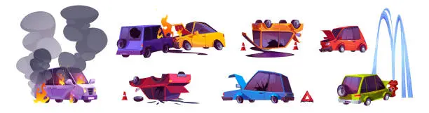 Vector illustration of Car accidents, traffic crash on road