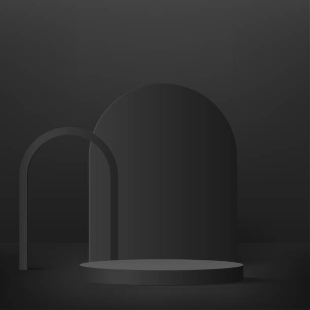 istock 3d black color podium and minimal black color wall scene. 3d podium minimal abstract background. Vector 1477016168