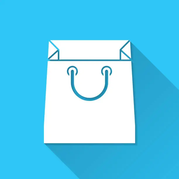 Vector illustration of Shopping bag. Icon on blue background - Flat Design with Long Shadow