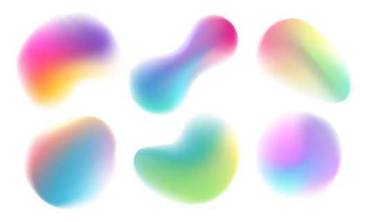 Liquid blurred shapes. Set of soft color gradient defocused shapes for your creative graphic design. Vector illustration.