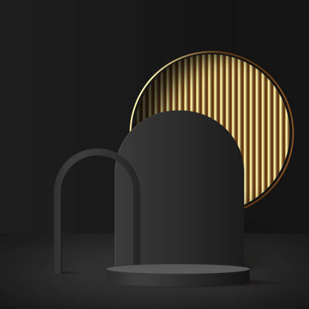 istock 3d black color podium and minimal black color wall scene. 3d podium minimal abstract background. Vector 1477019884