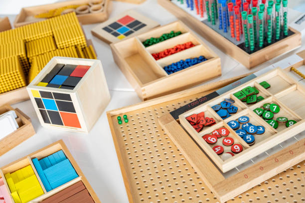istock Montessori materials for secondary school learning math educational logical geometric wooden details 1477019935