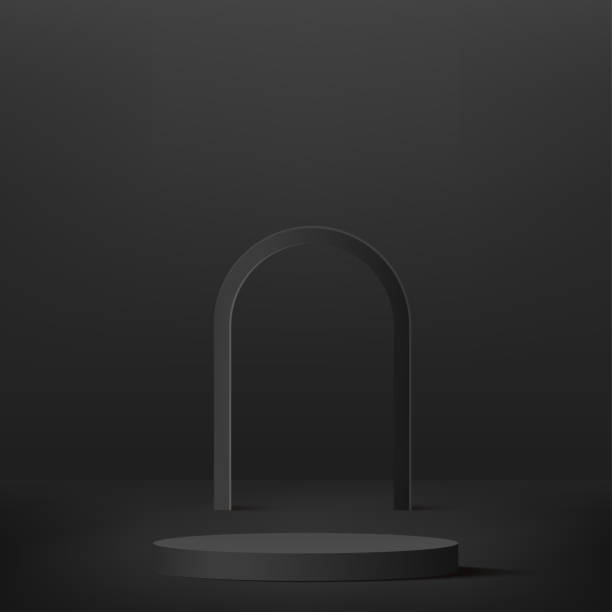 istock 3d black color podium and minimal black color wall scene. 3d podium minimal abstract background. Vector 1477020486