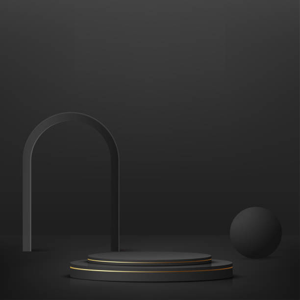 istock 3d black color podium and minimal black color wall scene. 3d podium minimal abstract background. Vector 1477021088