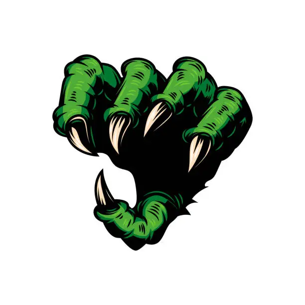 Vector illustration of Illustration of the monster hand with claws. Design element for label, sign, emblem. Vector illustration