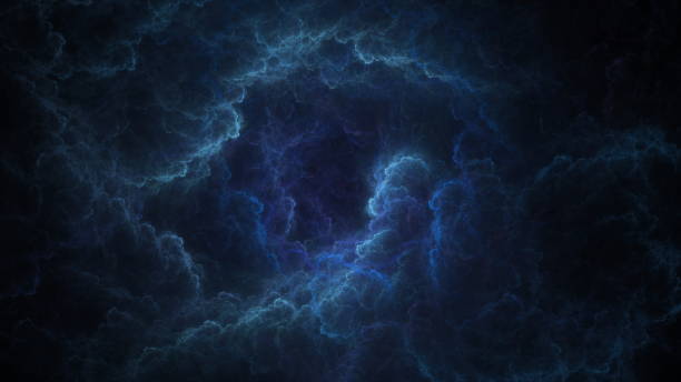 istock Luminous modern abstract background, fractal world. Digital space for use in design. Round shapes and lines. 3d render 1477026757
