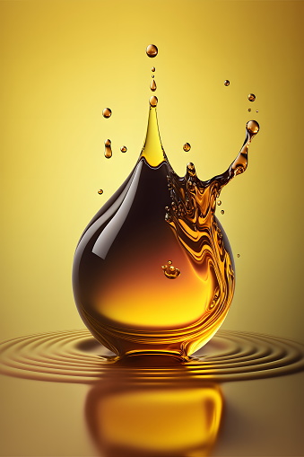 Drop of oil. Shine yellow Cosmetic oil or Cosmetic Essence Liquid drop. Fresh engine oil liquid eco nature. 3d render