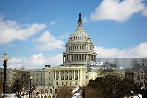 Us Capital Winter Stock Photo - Download Image Now - Architectural Dome, Architecture, Blue