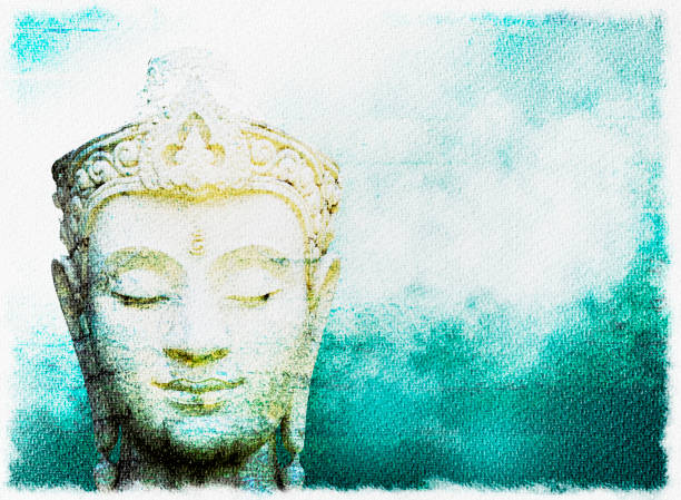 istock Abstract Buddha head image paint watercolour on canvas paper texture 1477033540