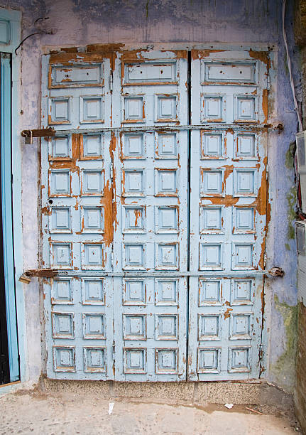 istock Very old blue wooden door 147703479