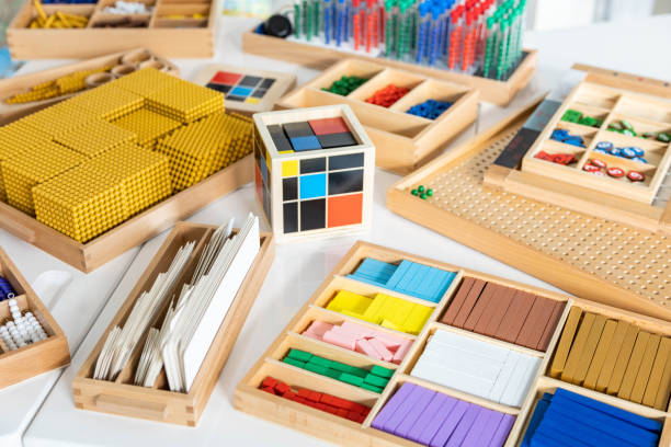 istock Montessori materials for secondary school learning math educational logical geometric wooden details 1477036812