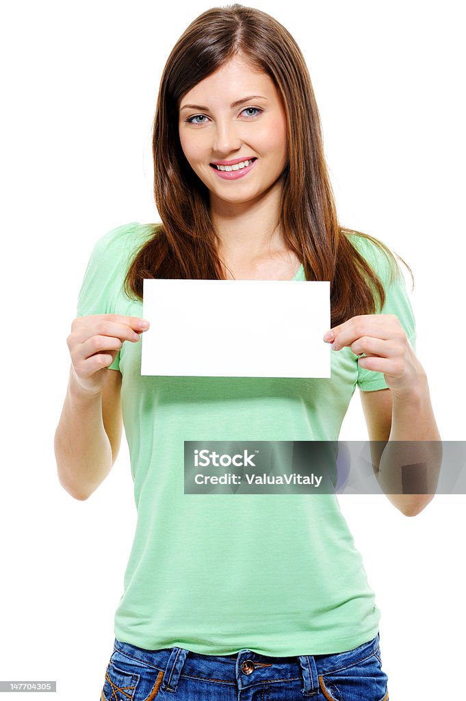 Atraente mulher segurar cartão branco - Royalty-free 20-29 Anos Foto de stock