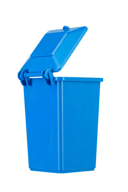 istock Blue recycling bin with open lid isolated on white background. Trash bin. File contains clipping path. 1477046309