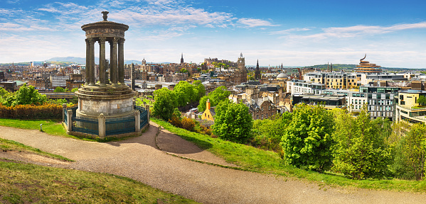 Scotland - Edinburgh skyline with castle from Calton hill, UK