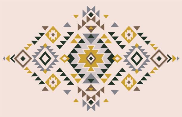 Geometric motif tribal ethnic design. Navajo decoration symbol, boho rug. Ethnic ornament. aboriginal art stock illustrations