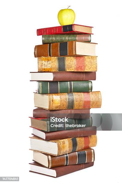 Pile Of Books Stock Photo - Download Image Now - Apple - Fruit, Book, Dictionary