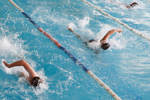 Freestyle Swimmers Racing in Swimming Pool