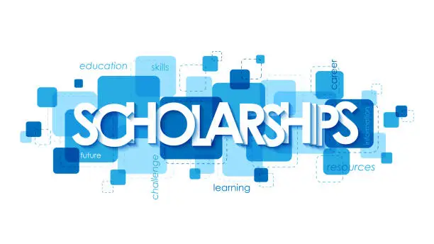 Vector illustration of SCHOLARSHIPS blue typography banner