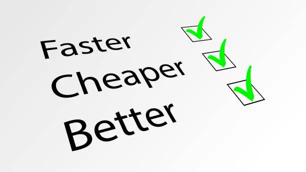 Vector illustration of FASTER CHEAPER BETTER questionnaire