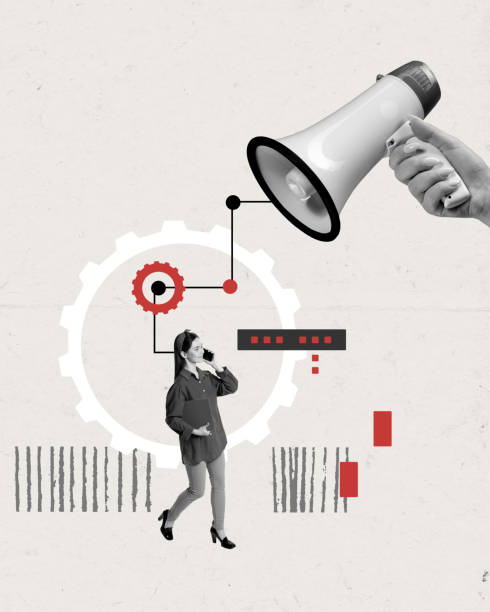 istock Young girl talking on phone, dealing with professional questions. Working on partnership communication and profits. Contemporary art collage. 1477059516