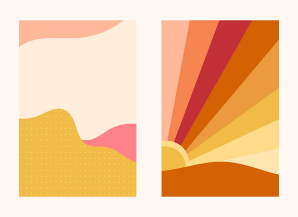groovige retro-hintergründe, 70er-jahre-nostalgie und positive vibes, helle, vibrierende textur im retro-stil, vektor-illustrationen - psychedelic funky yellow orange stock-grafiken, -clipart, -cartoons und -symbole