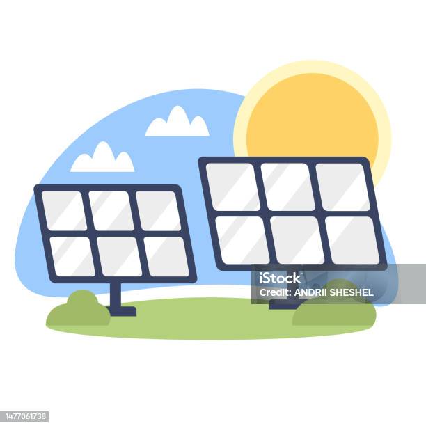 Solar Graphics Library Productive Solar Panels Under Bright Sun Color 2d Vector Graphic Stock ...