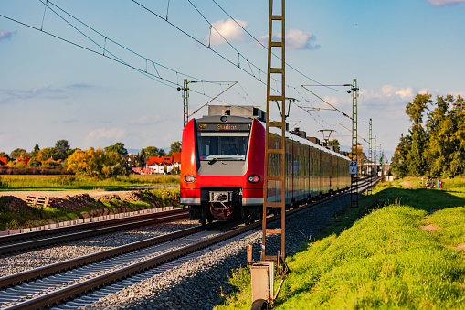 An electric-powered train in local public transport helps with German Mobilitaetswende, Darmstadt, September 30th, 2022