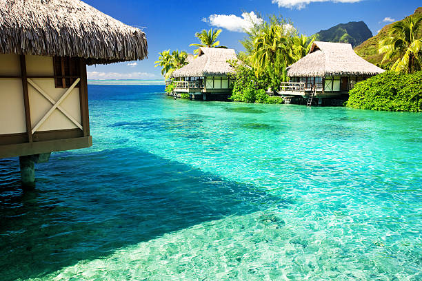 istock Bungalows with steps into an amazing lagoon 147706430