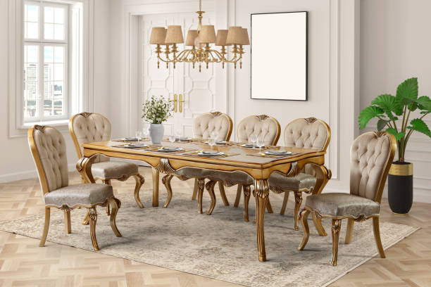 classic dining room 3D rendering . classic dining room .classic interior chandelier earring stock pictures, royalty-free photos & images