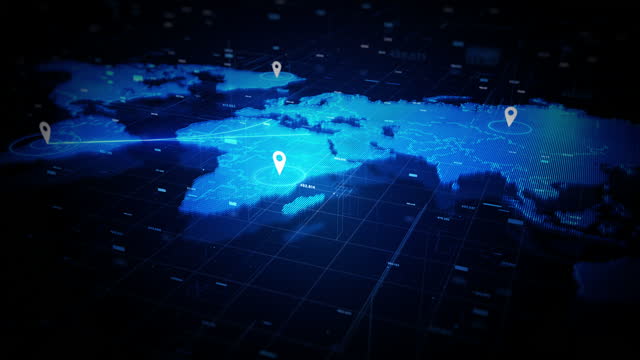 World map with location icon, Global communication and location network connection, Digital technology, Abstract background