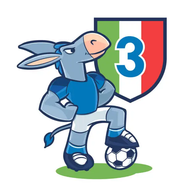 Vector illustration of donkey plays football wins the championship in Naples