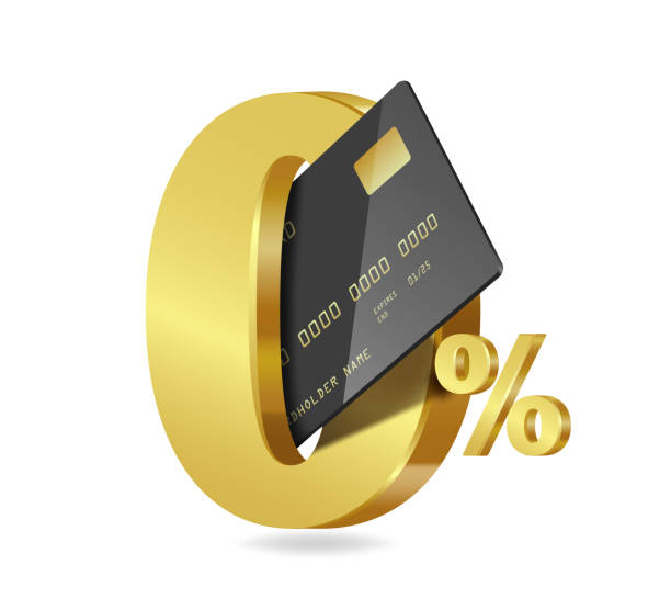 黒のクレジットカードは、利息促進広告デザイン0%または0%の手数料のためにゼロ番号ゴールドの中央に挿入されます - zero点のイラスト素材／クリップアート素材／マンガ素材／アイコン素材