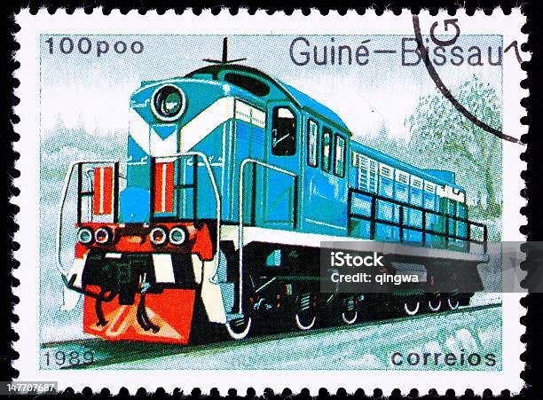 Canceled Guineabissau Train Postage Stamp Old Railroad Diesel Engine Locomotive Stock Photo - Download Image Now