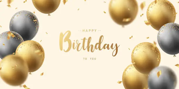 Vector illustration of Your birthday celebration background decorated with beautiful golden balloons. vector illustration