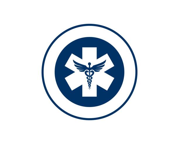 ilustraciones, imágenes clip art, dibujos animados e iconos de stock de logotipo médico del emblema caduceus - ambulancia