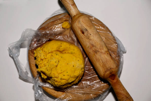 istock Fresh Dough, Rolling pin and  Wooden Board 1477079393