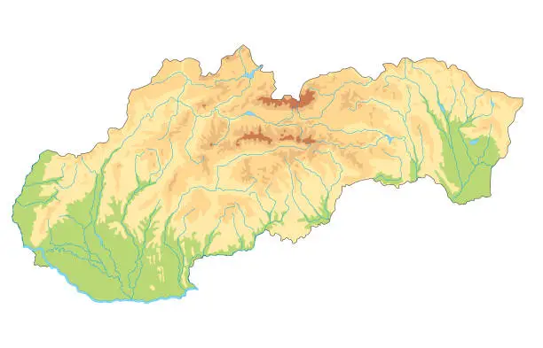 Vector illustration of Highly detailed Slovakia physical map.