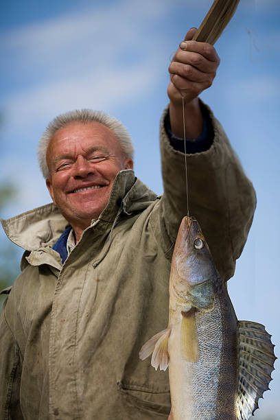 istock Smiling fisher and a pike-perch 147709127